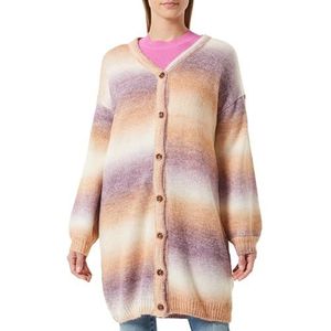 Sidona Cardigan en tricot pour femme, beige, violet, multicolore, M-L