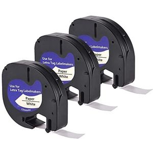 LEYF 3 stuks labeltape, compatibel met Dymo 91200, 12 mm x 4 mm, voor Dymo LetraTag LT-100H, LT-100H Plus, LT-100T, LT-100T Plus, 2000, QX50, XM, XR, waterdicht, zwart op wit