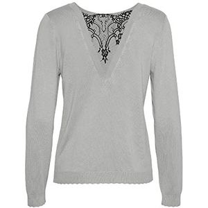 Vero Moda Vmglory LS V-Back Lace Blouse GA Boo Sweater Dames, Light Grey Melange/Detail:w Black Lace, M, Lichtgrijs gemêleerd/detail: W Black Lace
