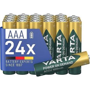 VARTA AAA batterijen, oplaadbaar, 24 stuks, batterij Power on Demand, oplaadbare batterij, 1000 mAh Ni-MH, zonder geheugeneffect, voorgeladen, direct klaar voor gebruik [exclusief op Amazon]