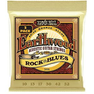 Ernie Ball Earthwood Rock and Blues, met effen G, 80/20 brons akoestische gitaarsnaren 3 stuks – 10 – 52 gauge