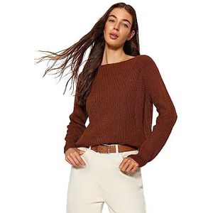 Trendyol Basic gebreide trui met ronde hals, normale pasvorm, sweatshirt voor dames (1 stuk), Bruin