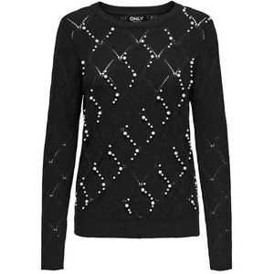 ONLY Onlliana Life Ls Pearl Pull en tricot à col rond CC KNT pour femme, Noir/détails : perles blanches, S