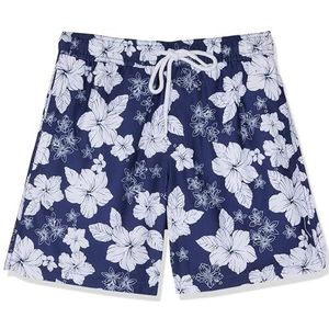 Amazon Essentials Sneldrogende zwemshorts voor heren, 17,8 cm, marineblauw hibiscusbloesem, maat L