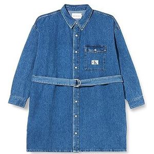 Calvin Klein Jeans Jurk overhemd met riem Plus Denim jurken Dames, Blauw