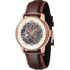 Thomas Earnshaw Cornwall Skeleton Automatisch herenhorloge, 40 mm, met armband van echt leer, ES-8110, bruin, riem, Bruin, riem