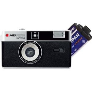 AgfaPhoto 35 mm analoge camera formaat 1/2 zwart in set met zwart-wit negatieve film + batterij