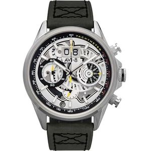 AVI-8 Hawker Harrier Matador AV-4065 Montre chronographe à quartz japonais pour homme avec bracelet en cuir véritable 45 mm, Acier ivoire, bracelet