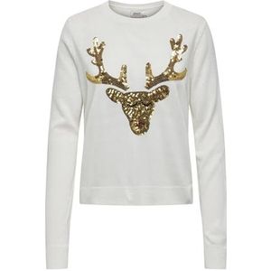 Only Onlxmas L/S Pullover Ex KNT Sweater, Crème/Detail: w.Gold Reindeer, M Dames, Crème/Detail: W.gold Reindeer
