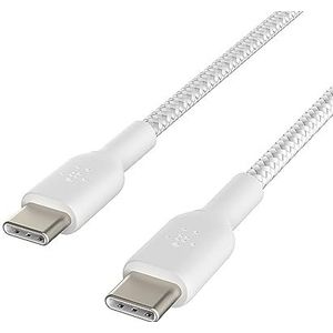 Belkin Gevlochten Boost Charge USB-C/USB-C kabel (USB-C snellaadkabel voor Pixel, iPad Pro en andere apparaten, zoals Samsung: 1 m, wit