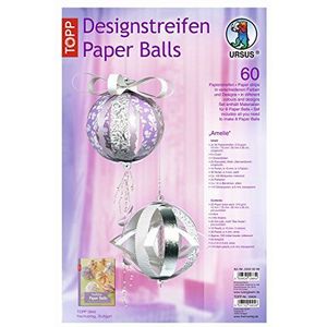 Ursus 23520099 - designstrip papier ballen Amelia - materiaal voor maximaal 8 papieren ballen, diameter ca. 10 cm, 60 strips met accessoires, ideaal voor het knutselen van individuele kerstballen