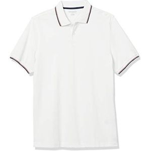 Amazon Essentials Poloshirt van katoenen piqué voor heren, slim fit, wit/rood/marineblauw, maat S