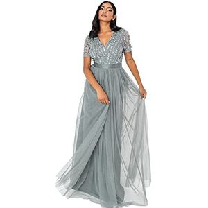 Maya Deluxe - Misty Green gestreepte bruidsmeisjesjurk met korte mouwen voor dames, Misty Green, 56, Misty Groen