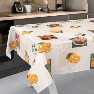 Afwasbaar tafelzeil, tuintafelkleed, voor binnen en buiten, met snijrand, 200 x 140 cm, oranje