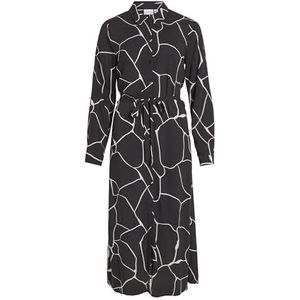 Vila Vipaya L/S Midi Shirt Jurk/Ec Maxi-jurk voor dames, Zwart/AOP: Nia