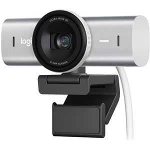 Logitech MX Brio 4K Ultra HD webcam voor samenwerking en streaming, 1080p tot 60 IPS, 2 microfoons met ruisonderdrukking, Show Mode, USB-C, webcamcache, Microsoft Teams, Zoom, Google Meet - lichtgrijs