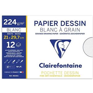 Clairefontaine 96156C - tekenpapier, 12 vellen, witte korrelgrootte, A4, 21 x 29,7 cm, 224 g, ideaal voor kunststof kunstwerken