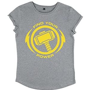 Marvel Avengers Classic-Thor Power Vrouwen Rold Sleeve Dames T-shirt, Grijs, L, grijs.