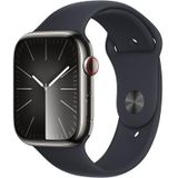 Apple Watch Series 9 (45 mm GPS + Cellular) Smartwatch met grafiet roestvrijstalen behuizing en sportarmband in middernachtblauw (S/M). Tracker voor fysieke activiteit, apps voor zuurstof in het bloed