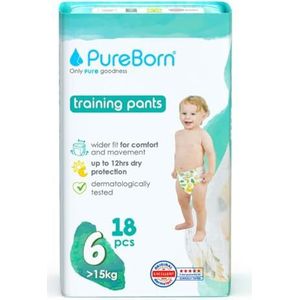 PureBorn Premium luierbroekjes, maat 6 (15 kg), 18 babybroekjes, superieure bescherming dag en nacht, hypoallergeen, ultrazacht, dermatologisch getest, huidvriendelijk