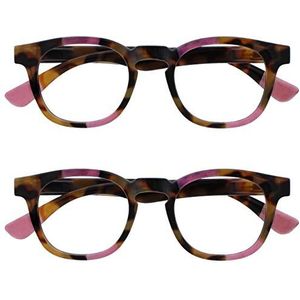 OPULIZE Ava MM62-4 -2.00 Lot de 2 paires de lunettes de vue, myopie flatteuse, cadre arrondi, charnières à ressort, résistantes aux rayures, marron, écaille tortue, rose, pour homme et femme