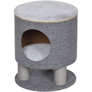 Dehner Vincent 4160529 krabpaal voor katten, hout/pluche/textiel, grijs, diameter 40 cm, hoogte 48 cm, 5200 g