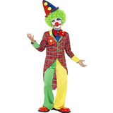 Smiffys Clown kostuum rood groen met jas, broek en nep overhemd met knoop