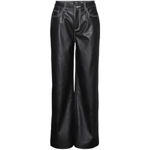 VERO MODA Vmdaisy Hr Wide Pl Pantalon pour femme, Noir/détails : coutures blanches, 30W / 32L