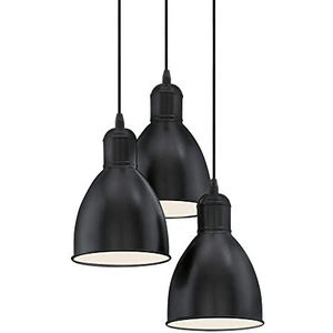 EGLO Priddy hanglamp met 3 lampen, vintage hanglamp in industrieel en retro design, zwart en wit staal, E27 fitting