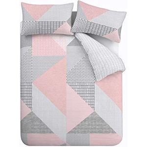 Catherine Lansfield Larsson Beddengoedset voor tweepersoonsbed, geometrisch patroon, onderhoudsvriendelijk, roze