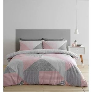 Catherine Lansfield Larsson Beddengoedset voor tweepersoonsbed, geometrisch patroon, onderhoudsvriendelijk, roze