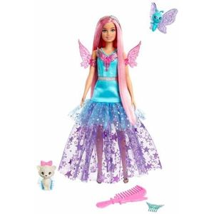 Barbie A Touch Of Magic Malibu pop met lang gekleurd haar (18 cm), jurk met gevleugelde details en 2 feeëndieren, speelgoed voor kinderen, vanaf 3 jaar, HLC32
