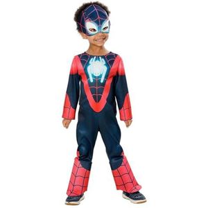 Rubies Miles Morales Glow in Dark Preschool kostuum voor kinderen, jumpsuit, laarsdeken, halfmasker, officieel Marvel voor carnaval, Kerstmis, verjaardag, feesten en Halloween.