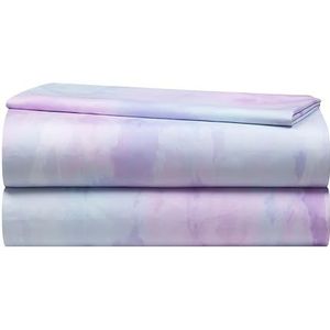 Heritage Kids Parure de lit 3 pièces comprenant un drap plat, un drap-housse et une taie d'oreiller, aquarelle violette tie-dye, lit jumeau