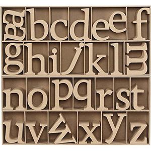 Letters van hout, 8 cm hoog, 2 cm dik, MDF, incl. houten standaard, 112 stuks