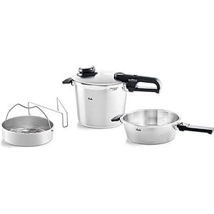 Fissler Vitavit 4-delige premium snelkookpan set (6 liter - Ø 22 cm & snelpan 2,5 liter - Ø 22 cm) met metalen deksel, inzetstuk - inductie