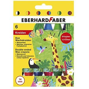 Eberhard Faber 524098 Colori Duo waskrijtjes in 12 kleuren, een krijt met twee navulkleuren, 6 waterdichte waxstiften met een zachte en intense kleurstreep, voor creatief genot