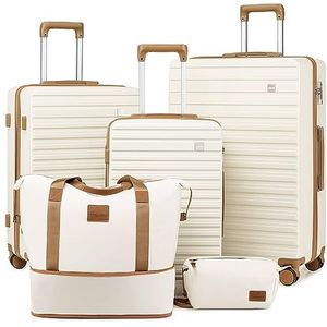Imiono Set van 3 uitbreidbare harde koffer met zwenkwielen en TSA-slot, Wit., Bagage sets