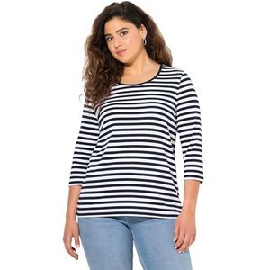 Ulla Popken Ringel 832028 geribbeld T-shirt met 3/4 mouwen, zwart, 48/50 IT dames, zwart, 44-46, zwart.