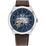 Tommy Hilfiger Automatisch herenhorloge met leren band donkerbruin - 1791888, Blauw, riem