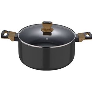 BERGNER Earth | 20 cm keukenpan met deksel | kleur zwart | gemaakt van geperst aluminium met ergonomische houten handgrepen | keukengerei | geschikt voor alle soorten