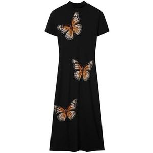 Desigual Gebreide damesjurk met korte mouwen, zwart, S, zwart.