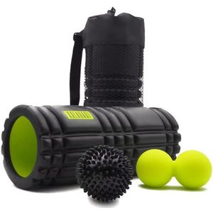 Kalahari Foam Roller Set, 3-in-1 plus oefenboek in het Frans, massageroller, dubbele bal, met noppen en praktische draagtas, voor therapie, trigger point en myofasciale massage