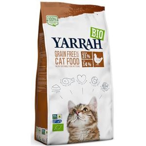 Yarrah Biologisch kattenvoer, graanvrij, hoogwaardig droogvoer voor katten, hoog voedingsgehalte, kattenvoer van alle leeftijden met biologische kip en MSC-vis, 6