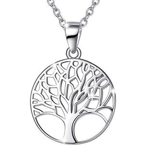 Tree of Life Halsketting van massief 925 sterling zilver met een diameter van 18 mm, eenvoudige en minimalistische hanger, cadeau voor vrouwen en meisjes, verstelbare armband 40 + 5 cm, Geen edelsteen