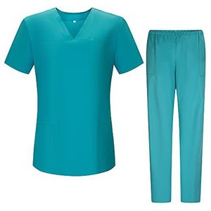 Misemiya - Werkkleding, elastisch, voor dames, korte mouwen, kliniek, henspiraal, reiniging voor veterinair, Ref.G7154, Medisch uniform G715-39, turquoise