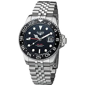 Elysee GMT PRO 40 Herenhorloge van hoogwaardig silicone, 20 ATM saffierglas voor heren, zilver/zwart, armband, Zilver/zwart, Armband