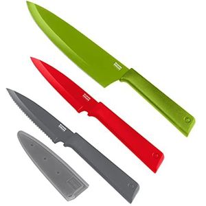 KUHN RIKON Culinary Knife Set, meerkleurig, roestvrij staal, groen, rood en donkergrijs