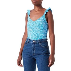 TOM TAILOR Denim Tanktop voor dames met ruches, 29870 - Blauwe golven