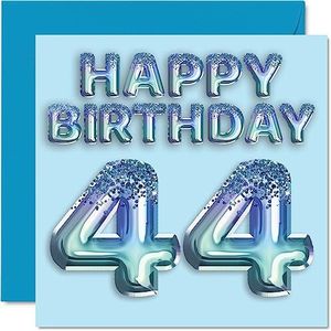 Verjaardagskaart voor mannen - feestbal blauw glitter - verjaardagskaarten voor 44-jarige man, vriend, vader, broer, oom, neef, 145 mm x 145 mm, wenskaarten voor vierenveertig